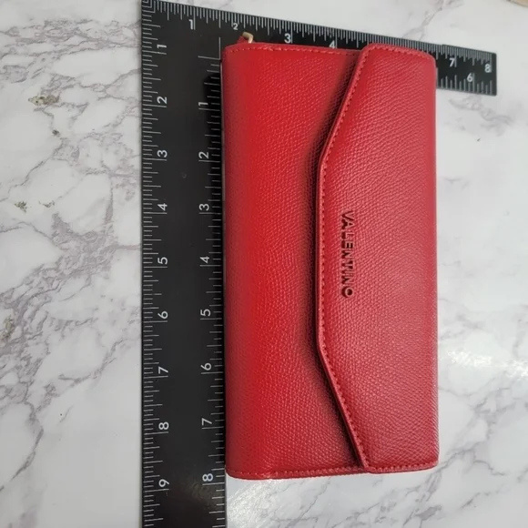 Valentino Red Leather Wallet with Textured Finish